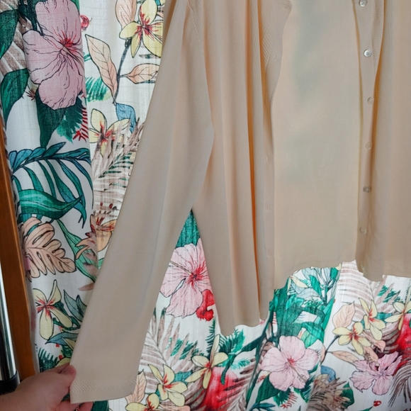 Ralph Lauren | Vintage Silk Cream Beige Woven Knit Cardigan Button Down XL - Picture 9 of 11